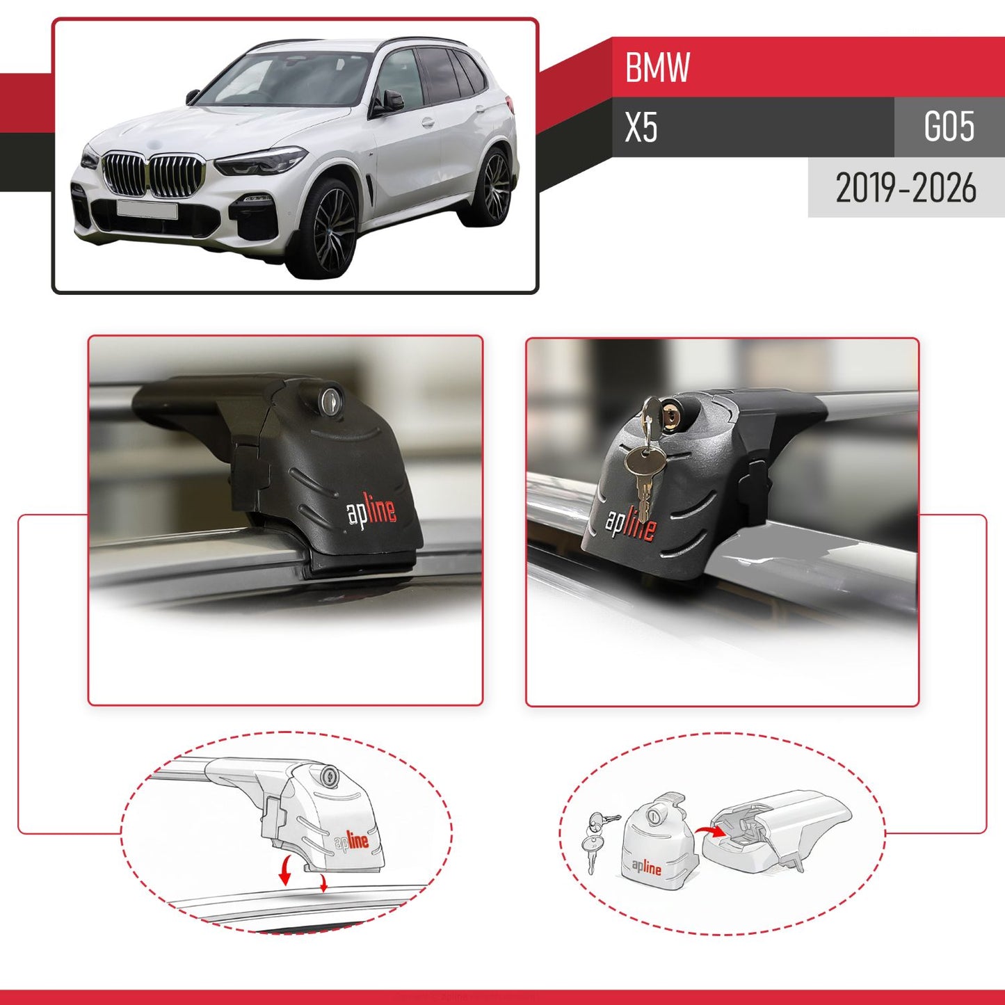 Compatible with BMW X5 (G05) 2019-2025 ACE-2 Car Roof Rack Cross Bar Grey Aluminium 2 Bars