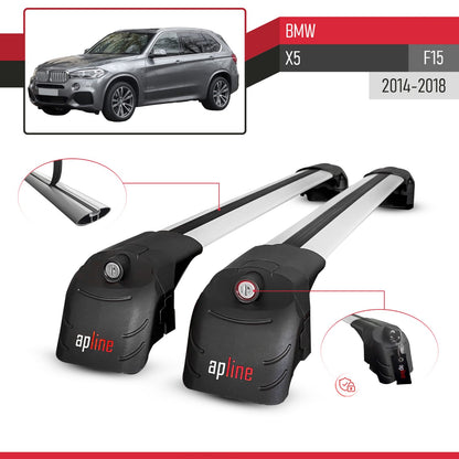 Compatible avec BMW X5 (F15) 2014-2018 2 Adet ACE-2 modèle Barres de Toit Railing Porte-Bagages de Voiture Gris Aluminium Barres