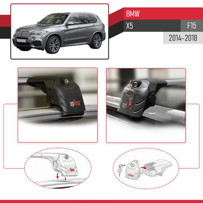 Compatible avec BMW X5 (F15) 2014-2018 2 Adet ACE-2 modèle Barres de Toit Railing Porte-Bagages de Voiture Gris Aluminium Barres
