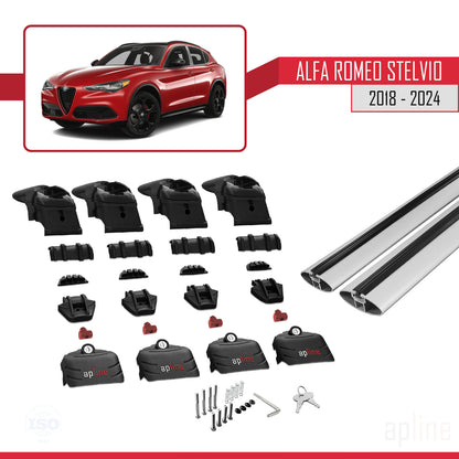 Compatible avec Alfa Romeo Stelvio 2018-2024 ACE-2 Barres de Toit Railing Porte-Bagages de Voiture Gris Aluminium 2 Barres