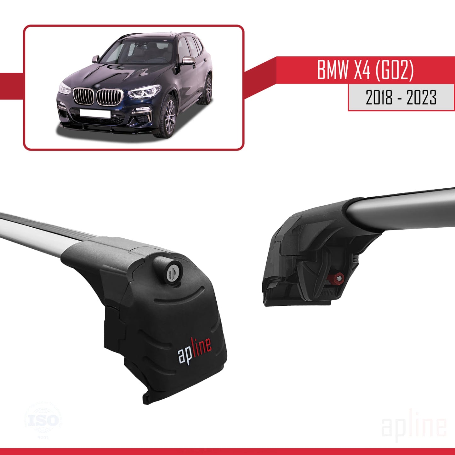 Compatible avec BMW X4 (G02) 2018-2023 ACE-2 Barres de Toit Railing Porte-Bagages de Voiture Gris Aluminium 2 Barres