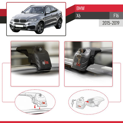 Compatible with BMW X6 (F16) 2015-2019 ACE-2 Car Roof Rack Cross Bar Grey Aluminium 2 Bars