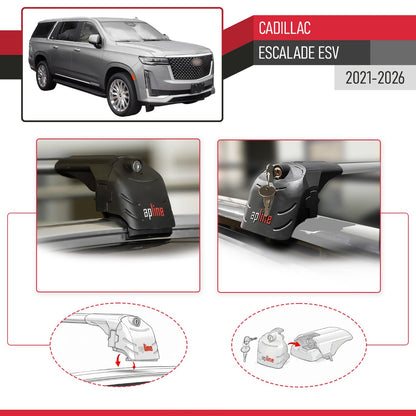 Compatible with Cadillac Escalade ESV 2021-2024 ACE-2 Car Roof Rack Cross Bar Grey Aluminium 2 Bars