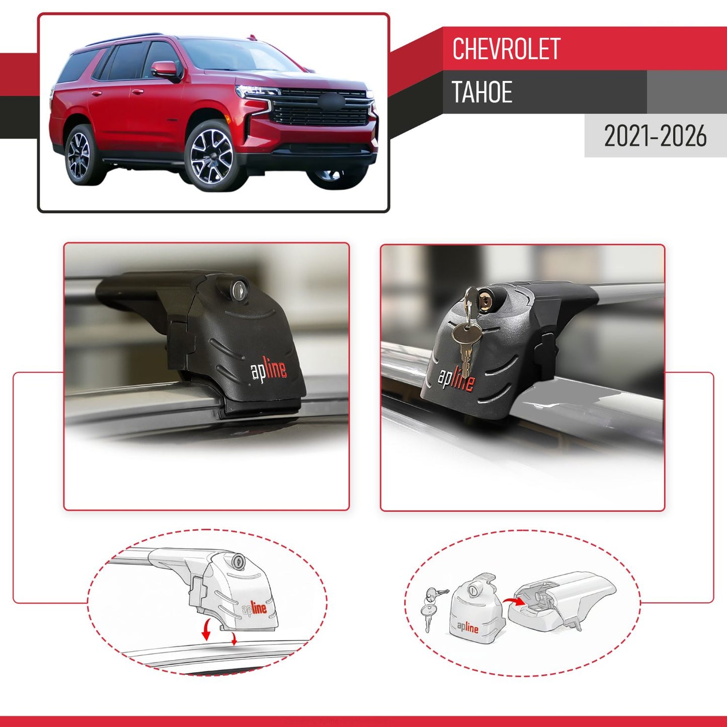 Compatible avec Chevrolet Tahoe 2021-2026 ACE-2 modèle Barres de Toit Railing Porte-Bagages de Voiture Gris Aluminium Barres