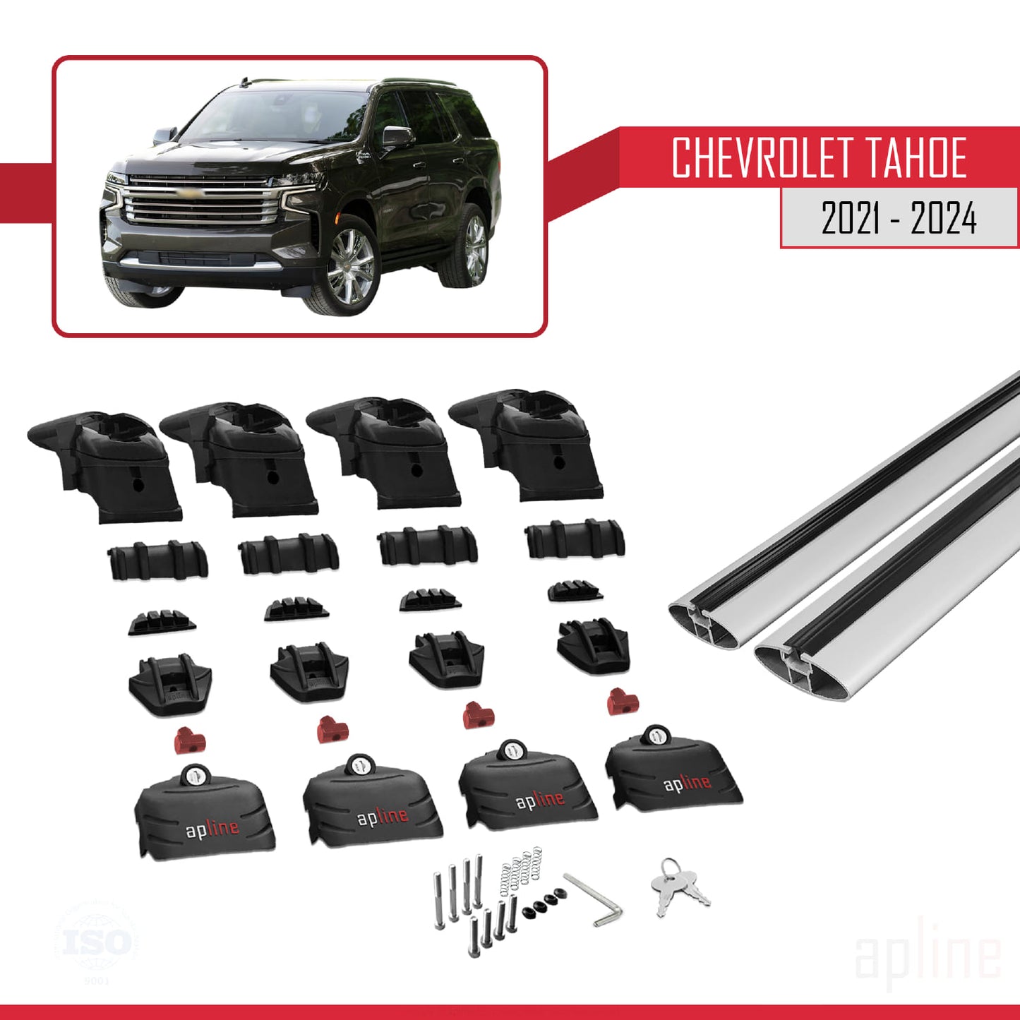 Compatible avec Chevrolet Tahoe 2021-2024 ACE-2 Barres de Toit Railing Porte-Bagages de Voiture Gris Aluminium 2 Barres