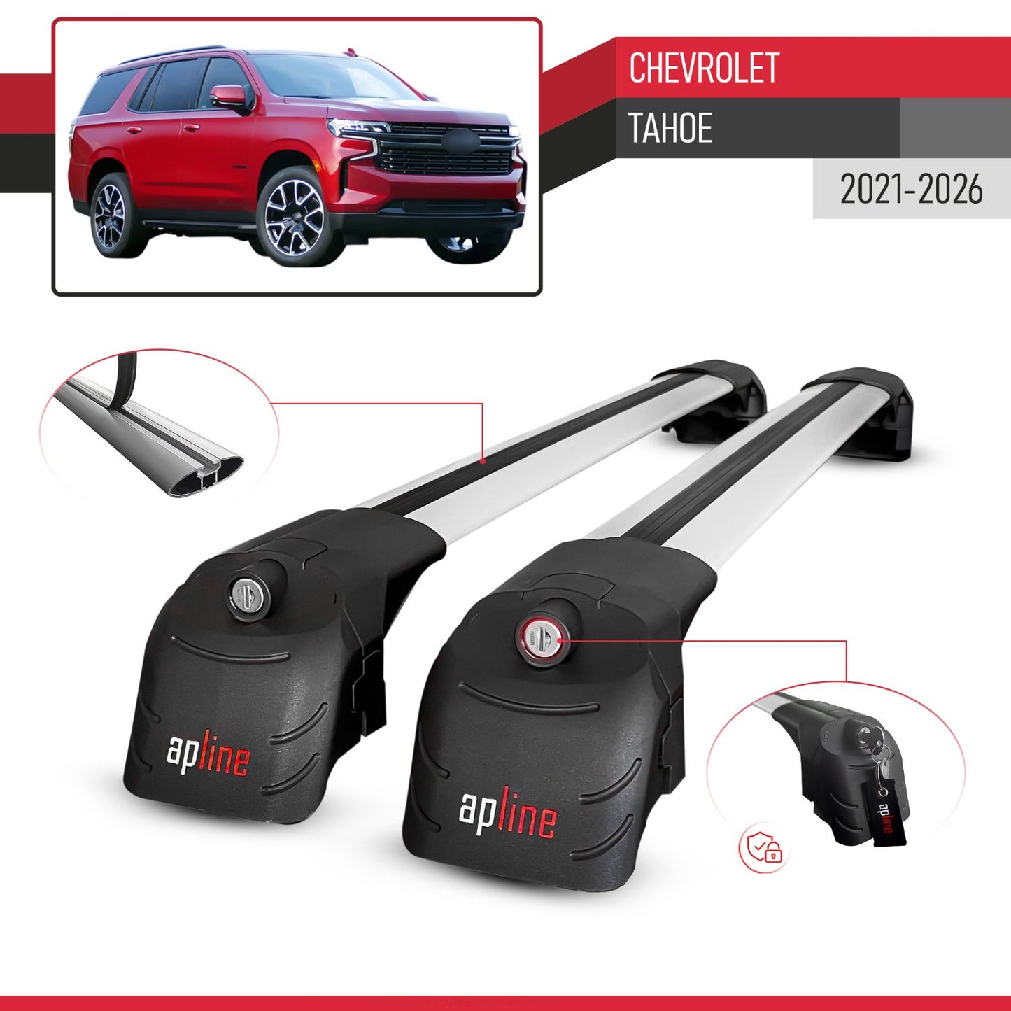 Compatible avec Chevrolet Tahoe 2021-2026 ACE-2 modèle Barres de Toit Railing Porte-Bagages de Voiture Gris Aluminium Barres