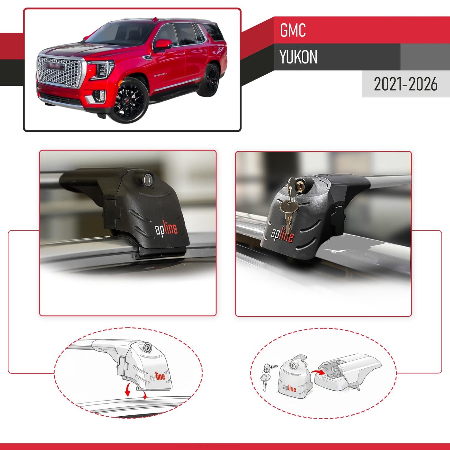 Compatible with GMC Yukon 2021-2024 ACE-2 Car Roof Rack Cross Bar Grey Aluminium 2 Bars