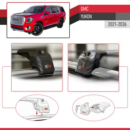 Compatible with GMC Yukon 2021-2024 ACE-2 Car Roof Rack Cross Bar Grey Aluminium 2 Bars