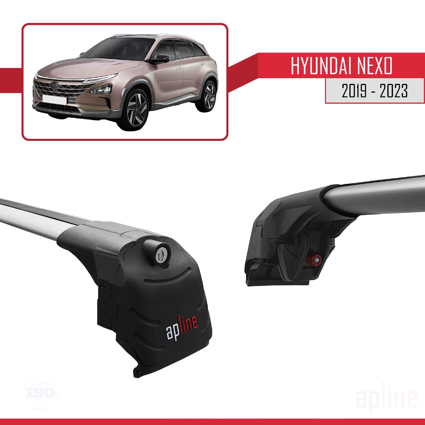 Compatible avec Hyundai Nexo 2019-2023 ACE-2 Barres de Toit Railing Porte-Bagages de Voiture Gris Aluminium 2 Barres