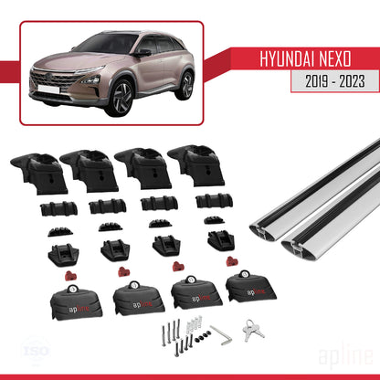 Compatible avec Hyundai Nexo 2019-2023 ACE-2 Barres de Toit Railing Porte-Bagages de Voiture Gris Aluminium 2 Barres