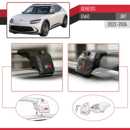 Compatible with Genesis GV60 2023-2024 ACE-2 Car Roof Rack Cross Bar Grey Aluminium 2 Bars