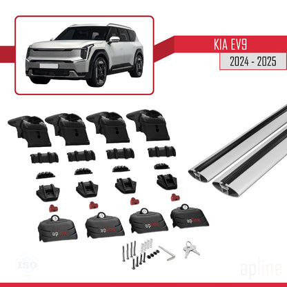 Compatible with Kia E V9 2024-2025 ACE-2 Car Roof Rack Cross Bar Grey Aluminium 2 Bars