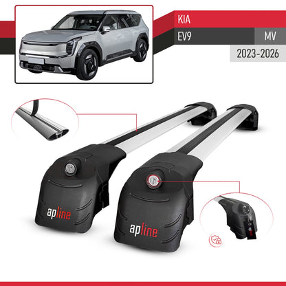 Compatible avec Kia EV9 (MV) 2023-2026 ACE-2 modèle Barres de Toit Railing Porte-Bagages de Voiture Gris Aluminium Barres