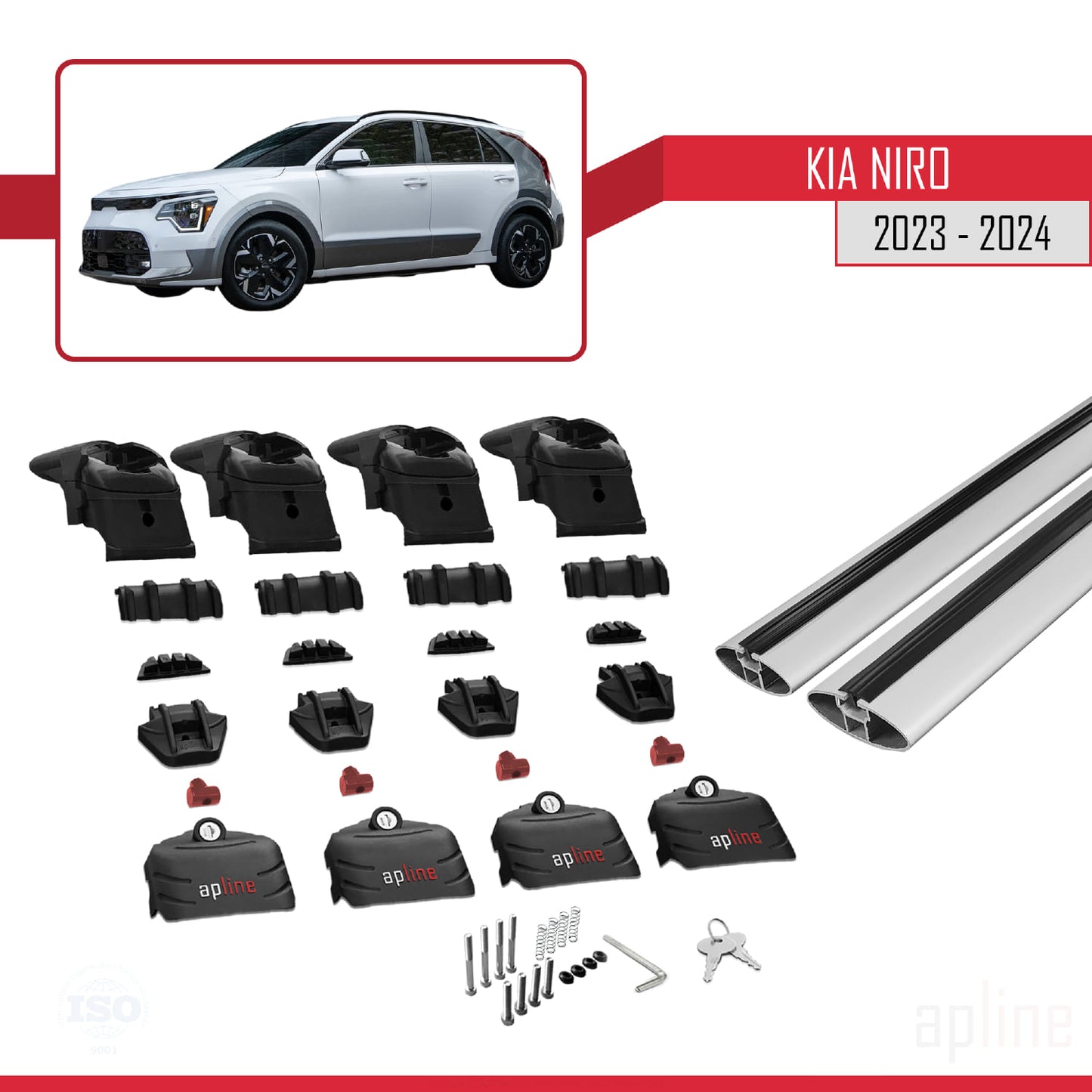 Compatible avec Kia Niro 2023-2024 ACE-2 Barres de Toit Railing Porte-Bagages de Voiture Gris Aluminium 2 Barres