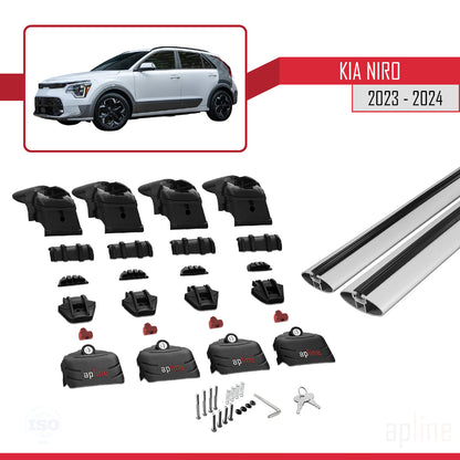 Compatible avec Kia Niro 2023-2024 ACE-2 Barres de Toit Railing Porte-Bagages de Voiture Gris Aluminium 2 Barres