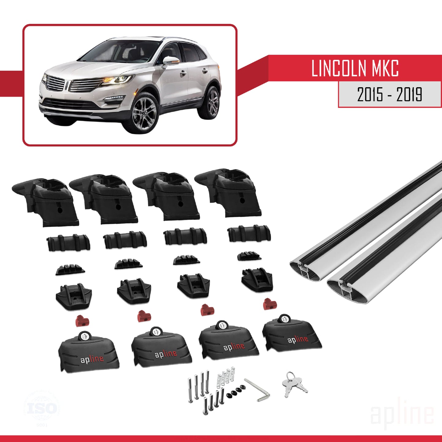 Compatible avec Lincoln MKC 2015-2019 ACE-2 Barres de Toit Railing Porte-Bagages de Voiture Gris Aluminium 2 Barres