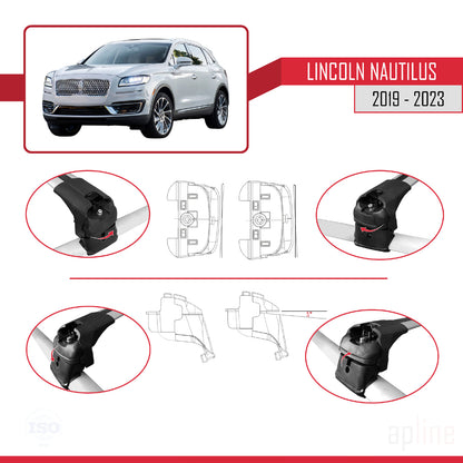 Compatible avec Lincoln Nautilus 2019-2023 ACE-2 Barres de Toit Railing Porte-Bagages de Voiture Gris Aluminium 2 Barres