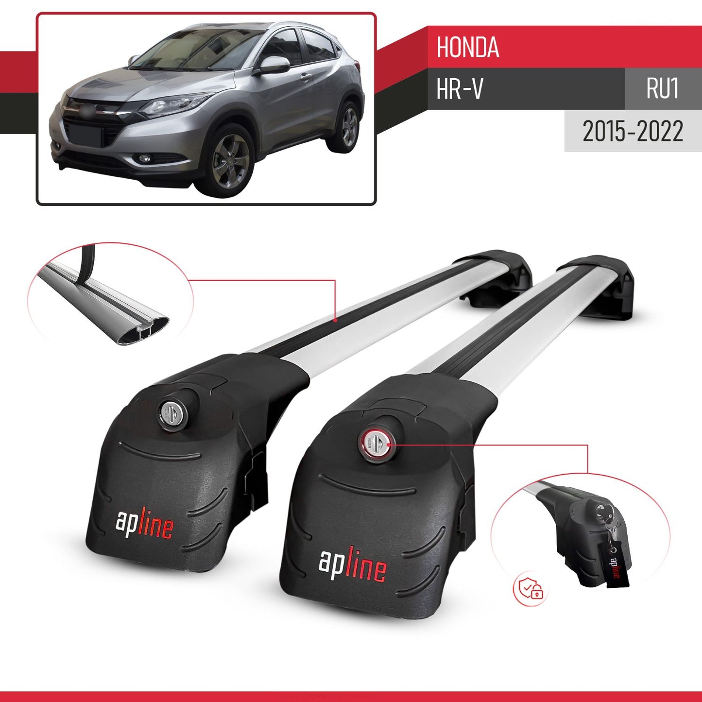 Compatible with Honda HR-V 2016-2022 ACE-2 Car Roof Rack Cross Bar Grey Aluminium 2 Bars