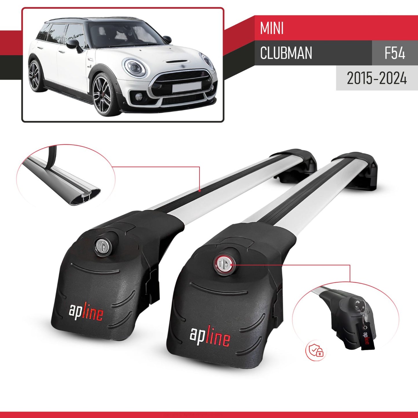 Compatible avec Mini Clubman (F54) 2015-2024 ACE-2 modèle Barres de Toit Railing Porte-Bagages de Voiture Gris Aluminium Barres