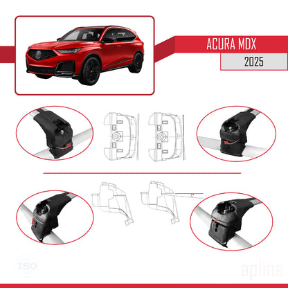 Compatible avec Acura MDX 2025 ACE-2 Barres de Toit Railing Porte-Bagages de Voiture Gris Aluminium 2 Barres