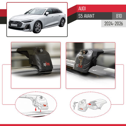 Compatible with Audi S5 Avant 2024-2025 ACE-2 Car Roof Rack Cross Bar Grey Aluminium 2 Bars