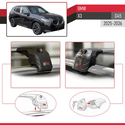 Compatible with BMW X3 (G45) 2025 ACE-2 Car Roof Rack Cross Bar Grey Aluminium 2 Bars