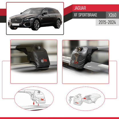 Compatible with Jaguar XF Sportbrake 2015-2025 ACE-2 Car Roof Rack Cross Bar Grey Aluminium 2 Bars