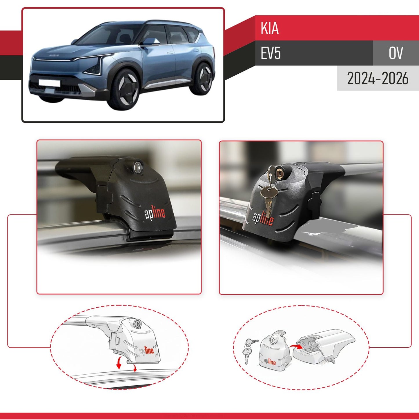 Compatible avec Kia EV5 (OV) 2024-2026 ACE-2 modèle Barres de Toit Railing Porte-Bagages de Voiture Gris Aluminium Barres