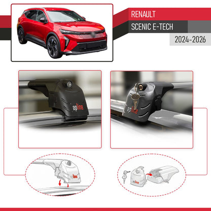 Compatible avec Renault Scenic E-Tech 2024-2026 ACE-2 modèle Barres de Toit Railing Porte-Bagages de Voiture Gris Aluminium Barres