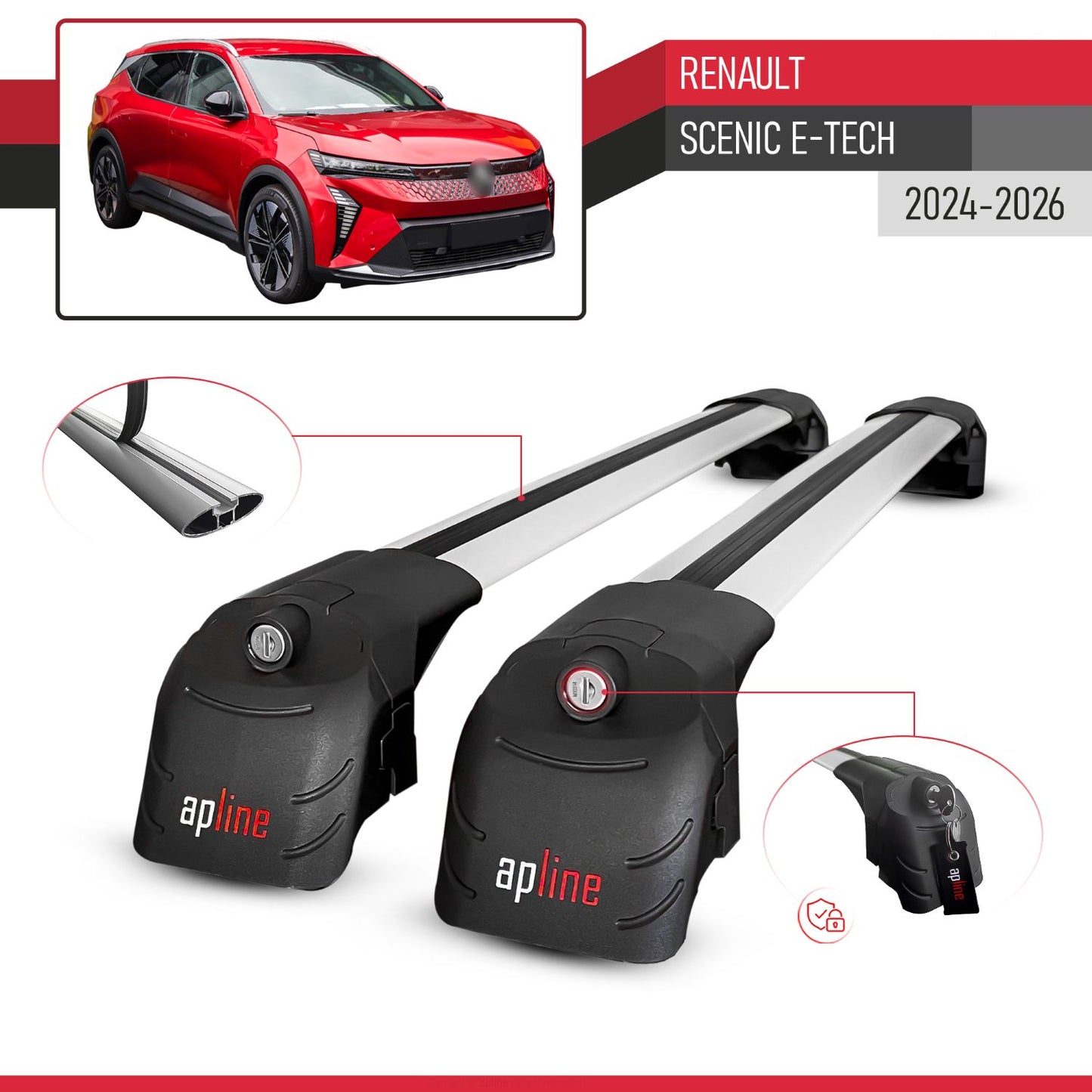 Compatible avec Renault Scenic E-Tech 2024-2026 ACE-2 modèle Barres de Toit Railing Porte-Bagages de Voiture Gris Aluminium Barres
