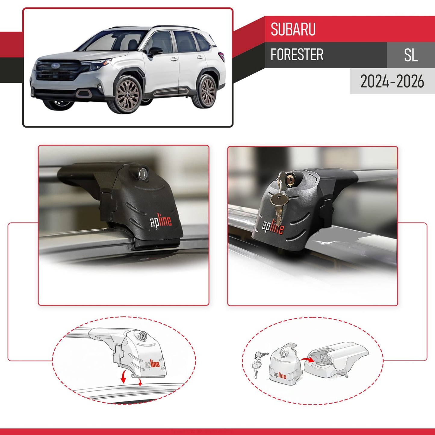 Compatible avec Subaru Forester (SL) 2024-2026 ACE-2 modèle Barres de Toit Railing Porte-Bagages de Voiture Gris Aluminium Barres