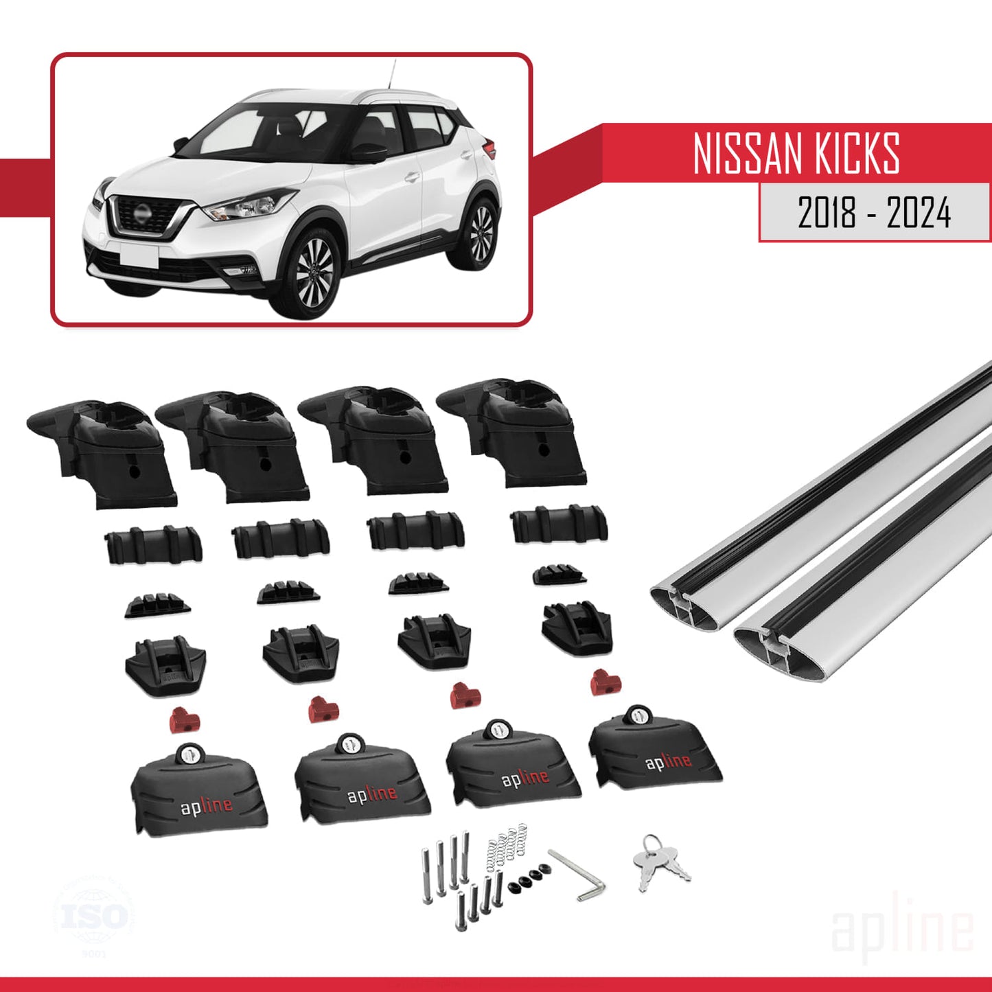 Compatible avec Nissan Kicks 2018-2024 ACE-2 Barres de Toit Railing Porte-Bagages de Voiture Gris Aluminium 2 Barres