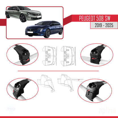 Compatible avec Peugeot 508 SW 2019-2025 ACE-2 Barres de Toit Railing Porte-Bagages de Voiture Gris Aluminium 2 Barres