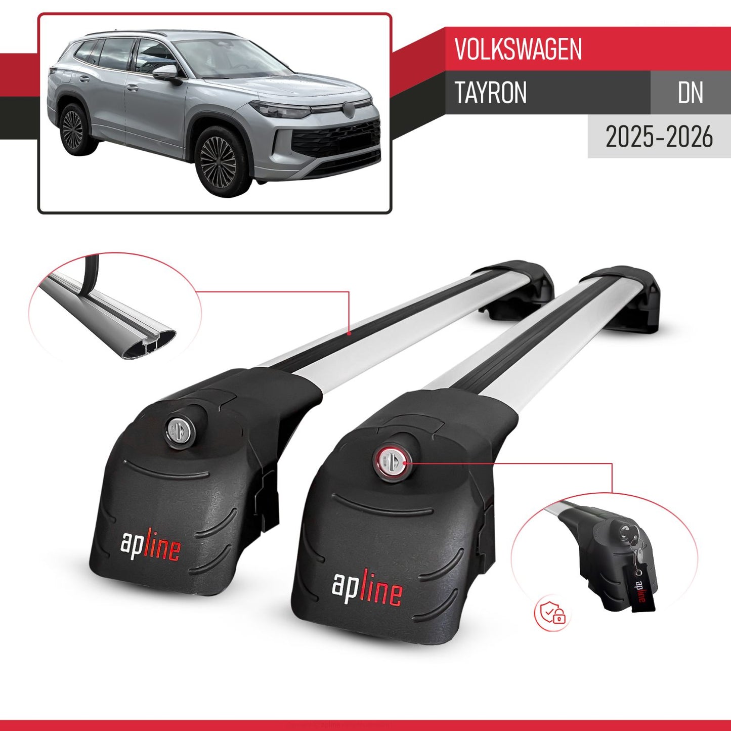 Compatible avec Volkswagen Tayron (DN) 2025-2026 ACE-2 modèle Barres de Toit Railing Porte-Bagages de Voiture Gris Aluminium Barres