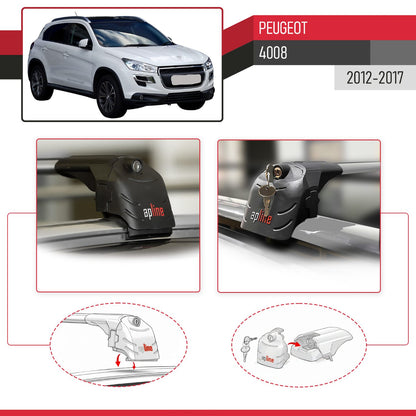 Compatible avec Peugeot 4008 2012-2017 ACE-2 modèle Barres de Toit Railing Porte-Bagages de Voiture Gris Aluminium Barres