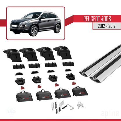 Compatible with Peugeot 4008 2012-2017 ACE-2 Car Roof Rack Cross Bar Grey Aluminium 2 Bars