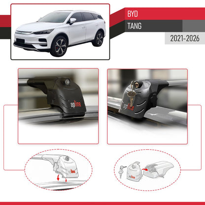Compatible with BYD Tang 2021-2025 ACE-2 Car Roof Rack Cross Bar Grey Aluminium 2 Bars