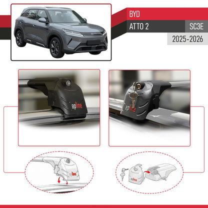 Compatible with BYD Atto 2 2025-2026 ACE-2 Car Roof Rack Cross Bar Grey Aluminium 2 Bars