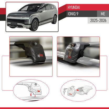 Compatible avec Hyundai Ioniq 9 (ME) 2025-2026 ACE-2 modèle Barres de Toit Railing Porte-Bagages de Voiture Gris Aluminium Barres