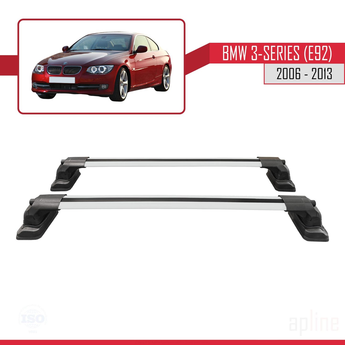 Compatible avec BMW Série 3 (E92) 2006-2013 ACE-3 Barres de Toit Railing Porte-Bagages de Voiture Gris Aluminium 2 Barres