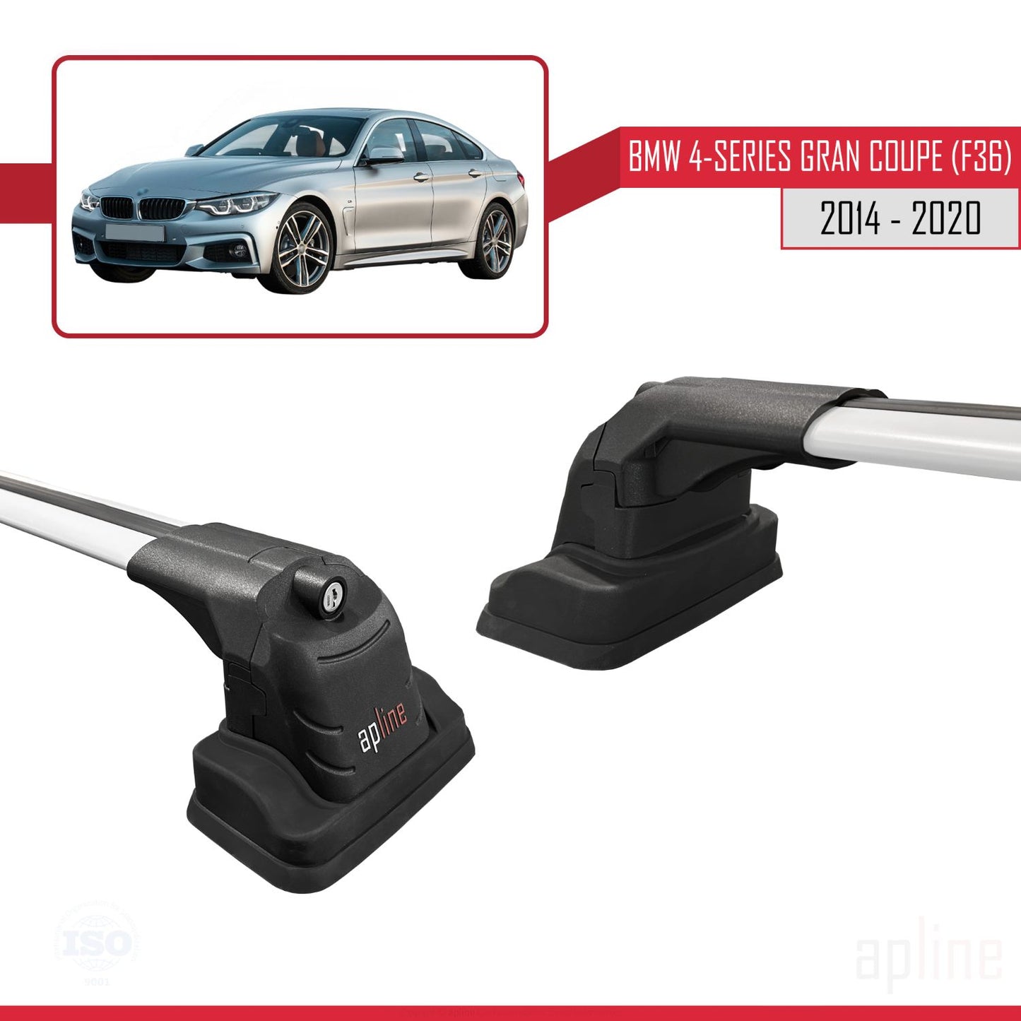 Compatible avec BMW Série 4 Gran Coupe (F36) 2014-2020 ACE-3 Barres de Toit Railing Porte-Bagages de Voiture Gris Aluminium 2 Barres