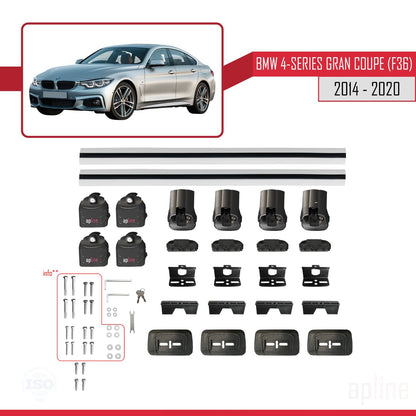 Compatible avec BMW Série 4 Gran Coupe (F36) 2014-2020 ACE-3 Barres de Toit Railing Porte-Bagages de Voiture Gris Aluminium 2 Barres