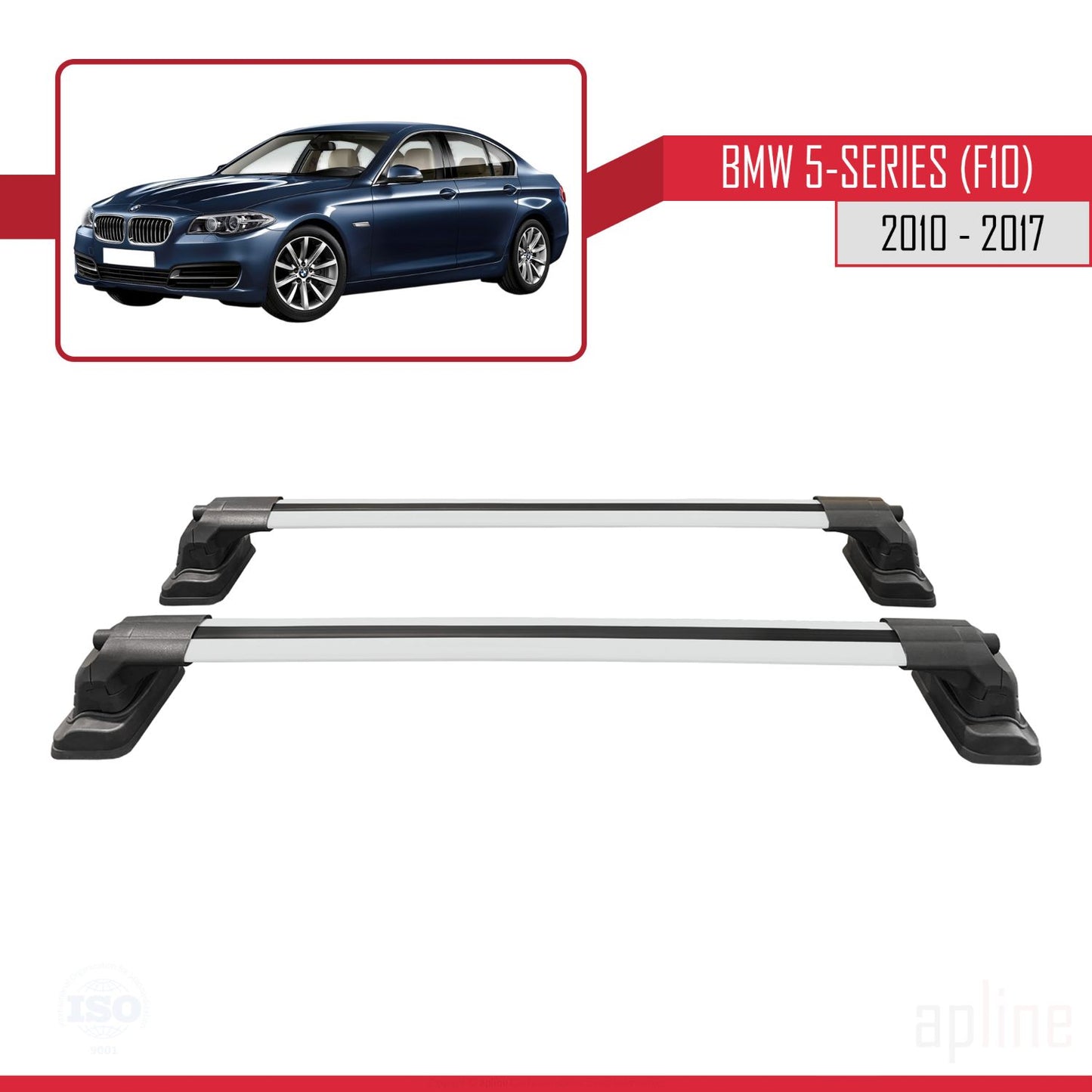 Compatible avec BMW Série 5 (F10) 2010-2017 ACE-3 Barres de Toit Railing Porte-Bagages de Voiture Gris Aluminium 2 Barres