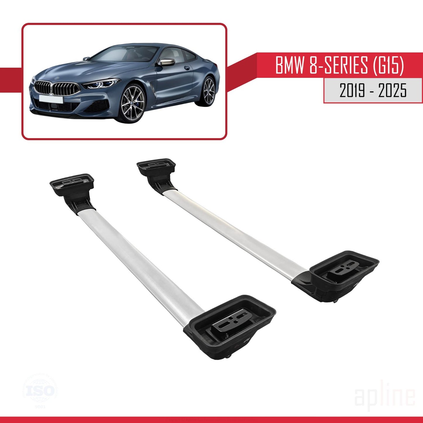 Compatible avec BMW Série 8 (G15) 2019-2025 ACE-3 Barres de Toit Railing Porte-Bagages de Voiture Gris Aluminium 2 Barres