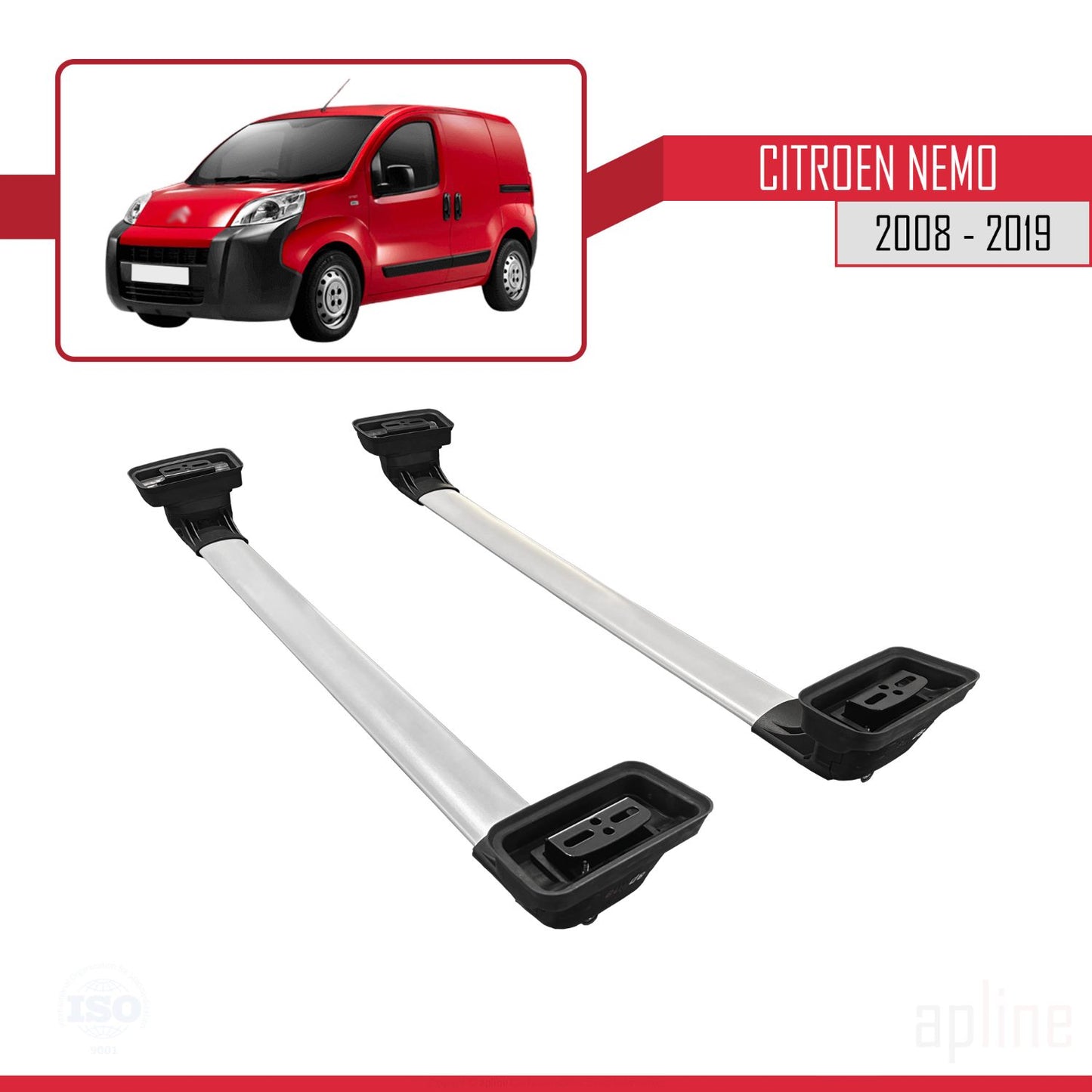 Compatible avec Citroen Nemo 2008-2019 ACE-3 Barres de Toit Railing Porte-Bagages de Voiture Gris Aluminium 2 Barres