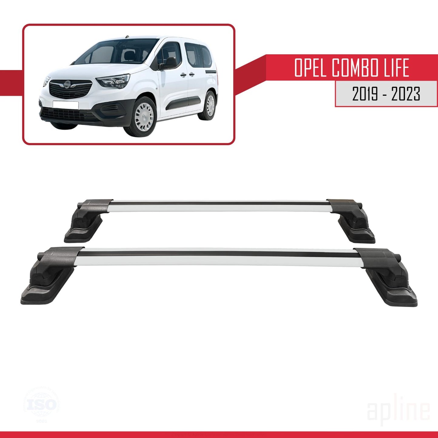 Compatible avec Opel Combo Life 2019-2023 ACE-3 Barres de Toit Railing Porte-Bagages de Voiture Gris Aluminium 2 Barres