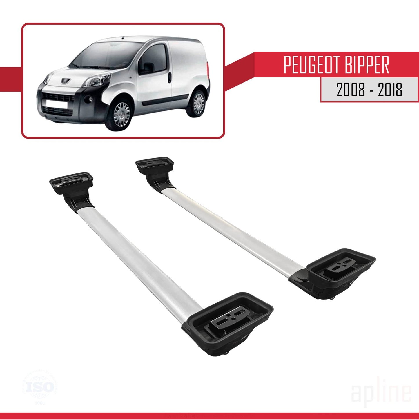 Compatible avec Peugeot Bipper 2008-2018 ACE-3 Barres de Toit Railing Porte-Bagages de Voiture Gris Aluminium 2 Barres