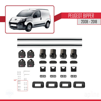 Compatible avec Peugeot Bipper 2008-2018 ACE-3 Barres de Toit Railing Porte-Bagages de Voiture Gris Aluminium 2 Barres