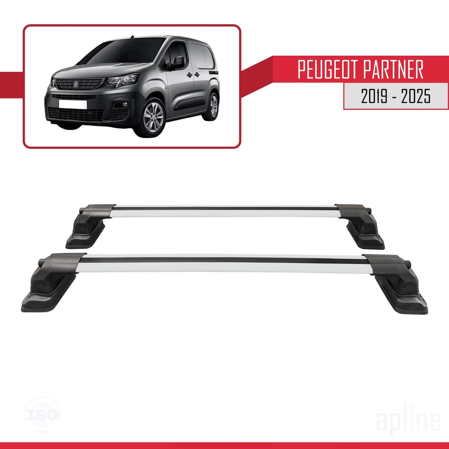 Compatible avec Peugeot Partner 2019-2025 ACE-3 Barres de Toit Railing Porte-Bagages de Voiture Gris Aluminium 2 Barres