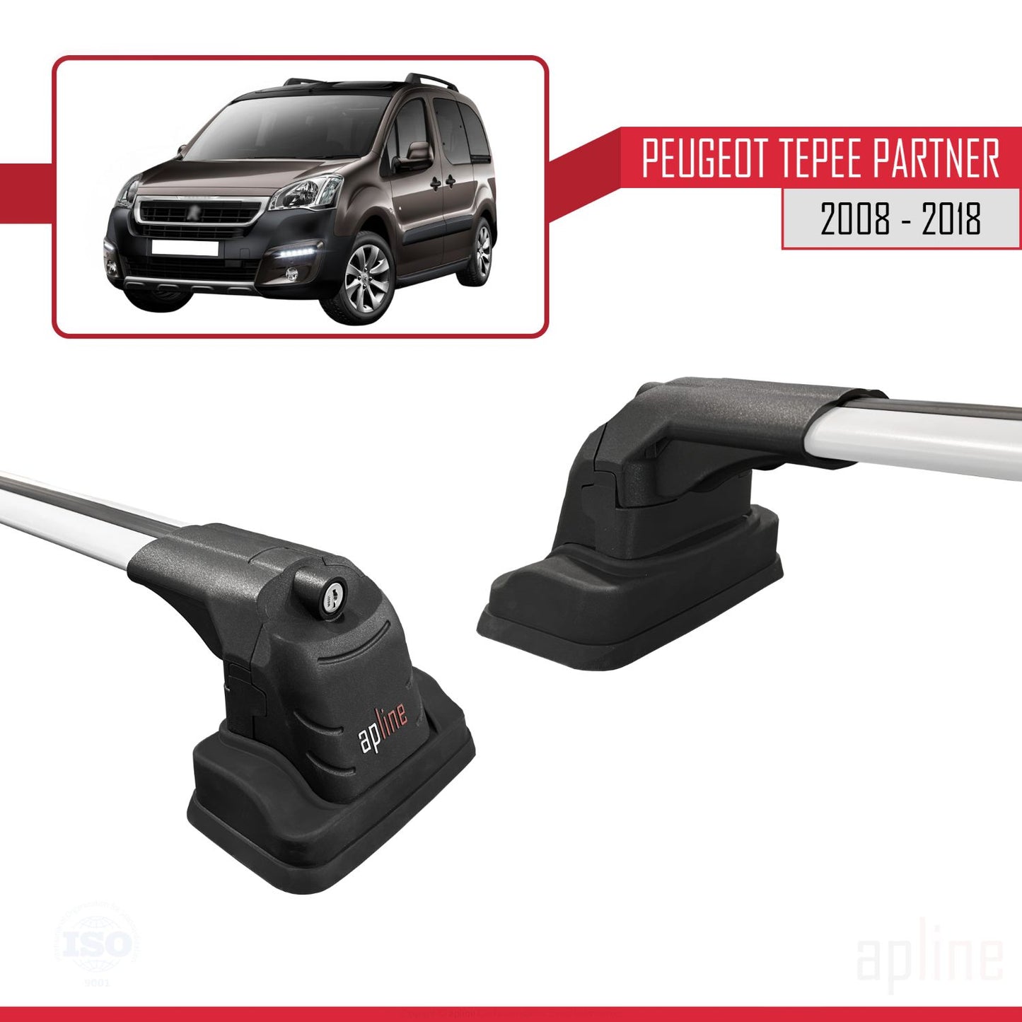 Compatible avec Peugeot Partner Tepee 2008-2018 ACE-3 Barres de Toit Railing Porte-Bagages de Voiture Gris Aluminium 2 Barres